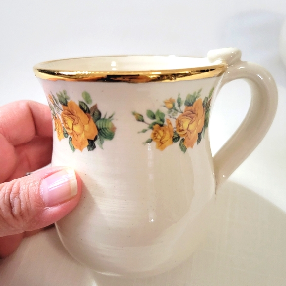 Vintage Handmade Pottery Mugs Gorgeous Rose & Gold Rim Mug set of 2 - Picture 7 of 16